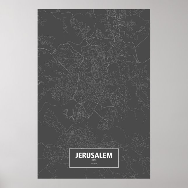 Poster Jérusalem, Israël (blanc sur noir) (Devant)