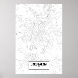 Poster Jérusalem, Israël (noir sur blanc)