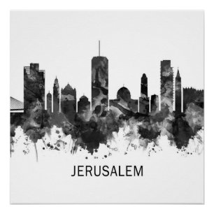 Poster Jérusalem Israël Skyline BW