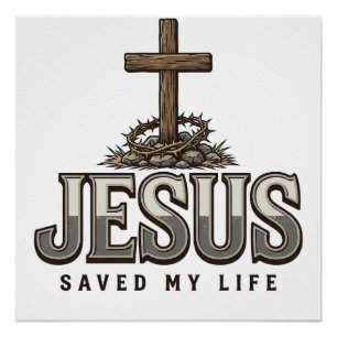 Poster Jésus a sauvé ma vie Gravure vintage Design chréti