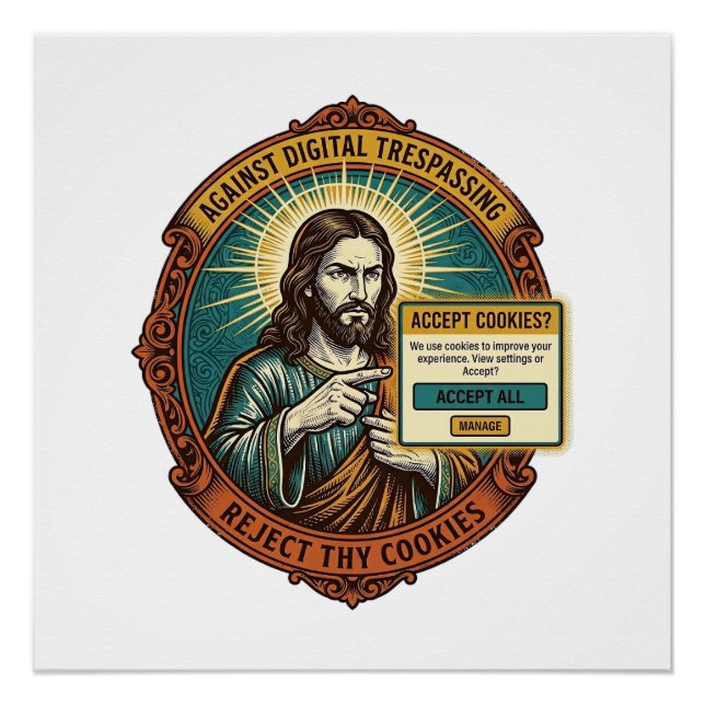 Poster Jésus Agacant Accepter les Cookies Pop Up Internet (Devant)