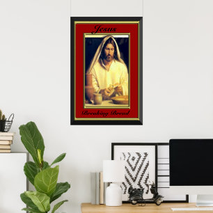 Poster Jésus casser le pain cadre rouge