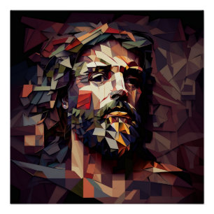 Poster Jésus-Christ en Bourgogne et Or Formes Angulaires