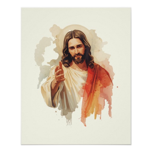 Poster Jesus christ Extending Hands Water color painting (Devant)