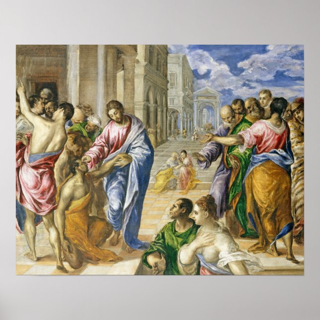 Poster Jésus Christ guérir les aveugles Art religieux (Devant)
