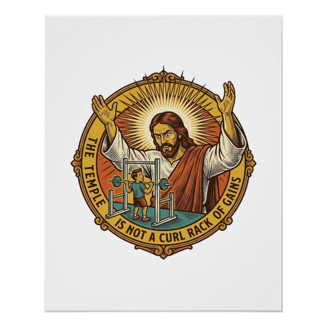Poster Jésus Colère Curl Biceps Rack Gym Agacement H (Devant)