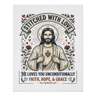 Poster Jésus Couture Tricotage Chemise Graphique Chrétien