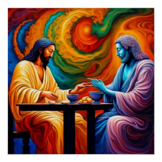Poster Jésus et Bouddha partagent un repas (Devant)