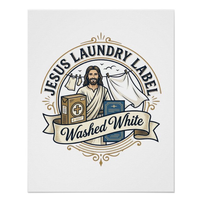 Poster Jesus Étiquette de Lavage Lavé Blanc Jesus Lavage  (Devant)