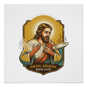 Poster Jésus s'est brûlé le doigt en sortant l'assiette d