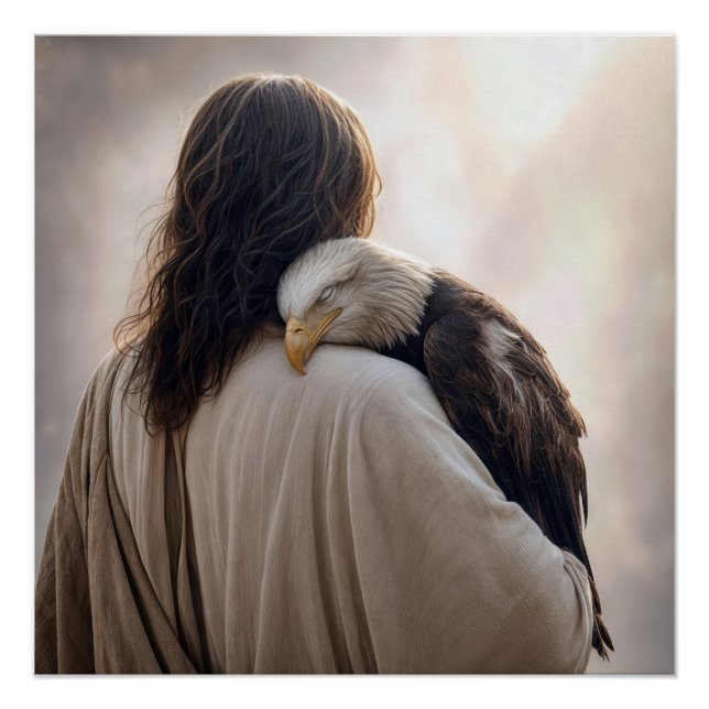 Poster Jésus tenant un aigle chauve malade (Devant)