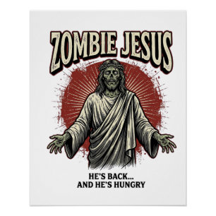 Poster Jésus zombie gravure vintage design de t-shirt drô
