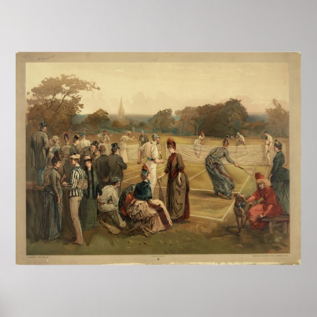 Poster Jeu de tennis de pelouse féminin du XIXe siècle de (Devant)