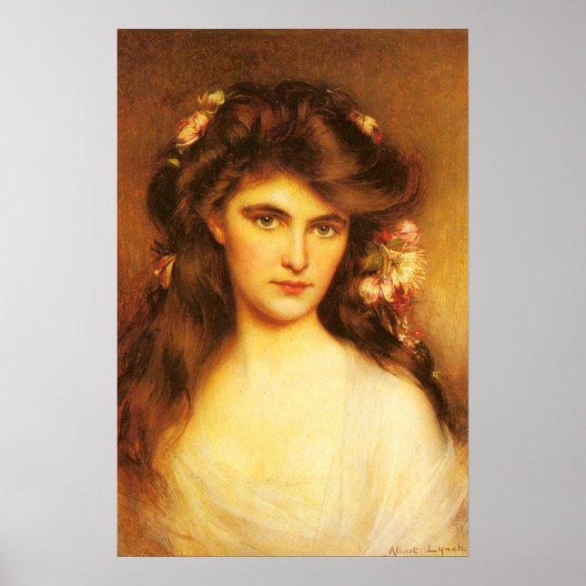 Poster Jeune beauté avec des fleurs dans ses cheveux (Devant)