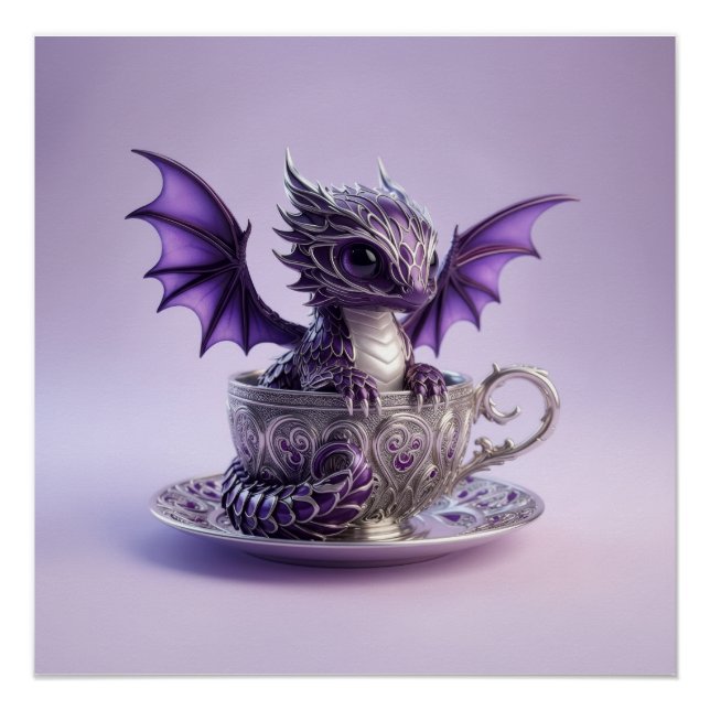 Poster Jeune dragon Fairmont violet et blanc dans une tas (Devant)