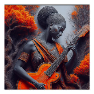 Poster Jeune femme noire jouant de la guitare acoustique