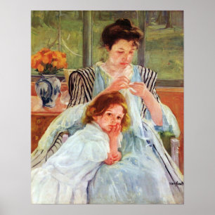 Poster Jeune mère couture par Mary Stevenson Cassatt