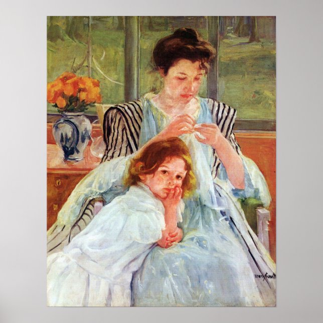 Poster Jeune mère couture par Mary Stevenson Cassatt (Devant)