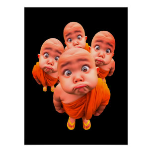 Poster Jeune moine mignon robe orange minimaliste
