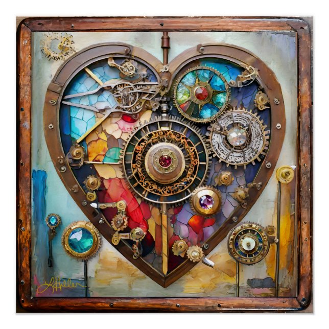Poster Jewels And Stained Glass Heart Steampunk Series (Devant)