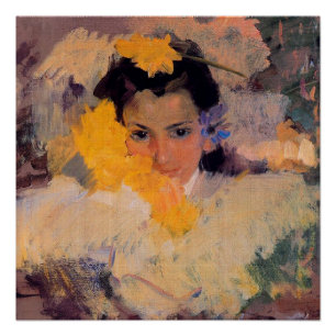 Poster Joaquin Sorolla - Fille aux fleurs