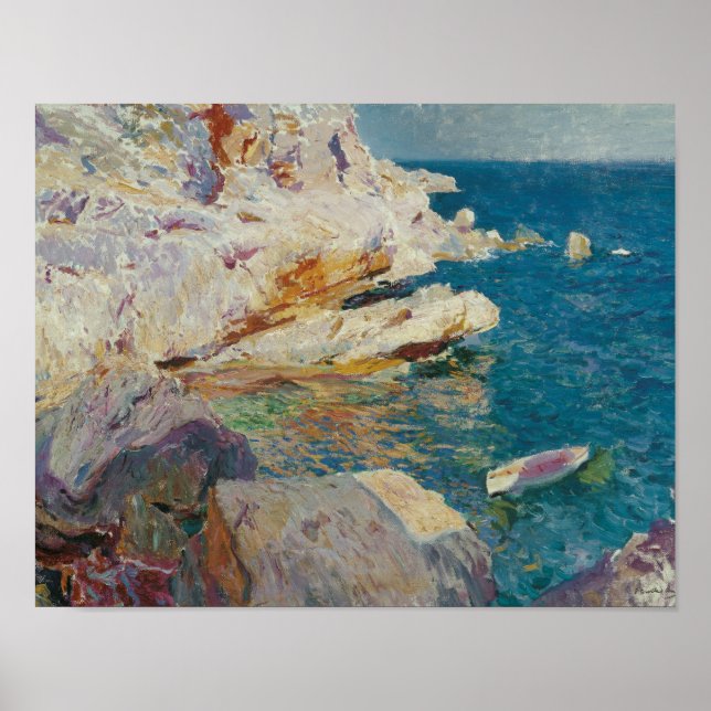 Poster Joaquin Sorolla-Rocks de Javea et le Bateau Blanc (Devant)
