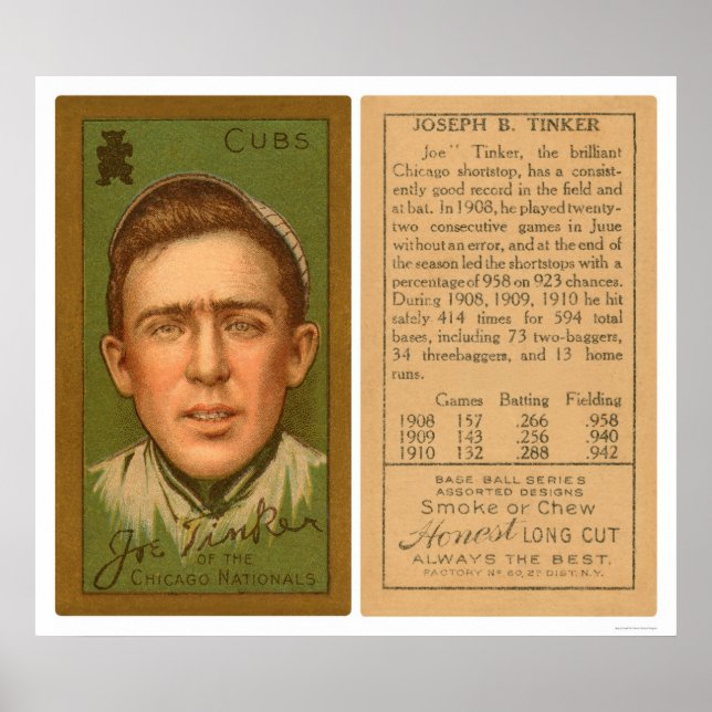 Poster Joe Tinker Cubs Baseball 1911 (Devant)