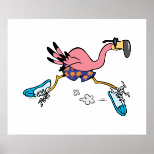 Poster jogging stupide et mignon qui tourne flamingo