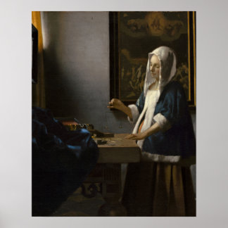 Poster Johannes Vermeer, une femme qui tient un équilibre