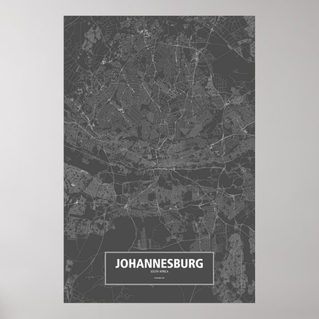 Poster Johannesburg, Afrique du Sud (blanc sur noir) (Devant)
