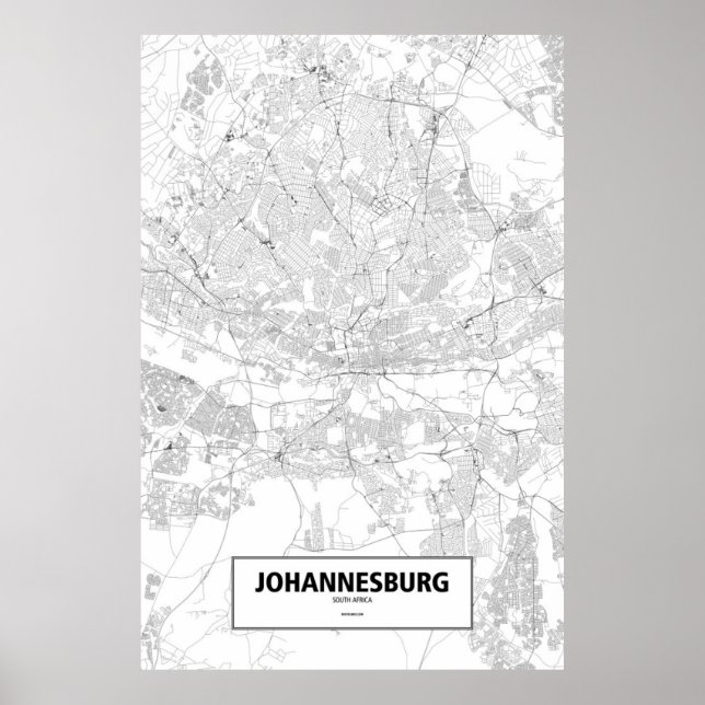 Poster Johannesburg, Afrique du Sud (noir sur blanc) (Devant)