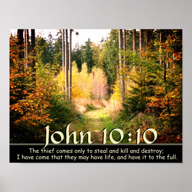 Poster John 10:10 Écriture, Chemin forestier d'automne. (Devant)
