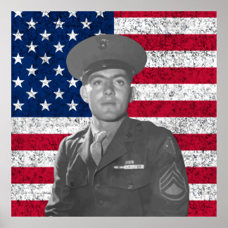 Poster John Basilone and The American Flag
