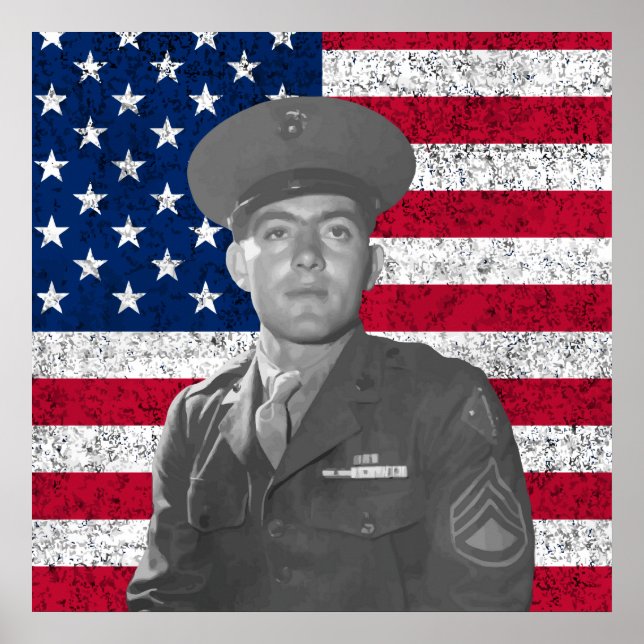 Poster John Basilone and The American Flag (Devant)