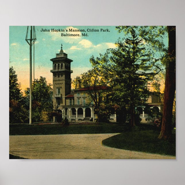 Poster John Hopkin's Mansion, Baltimore, Maryland Vintage (Devant)
