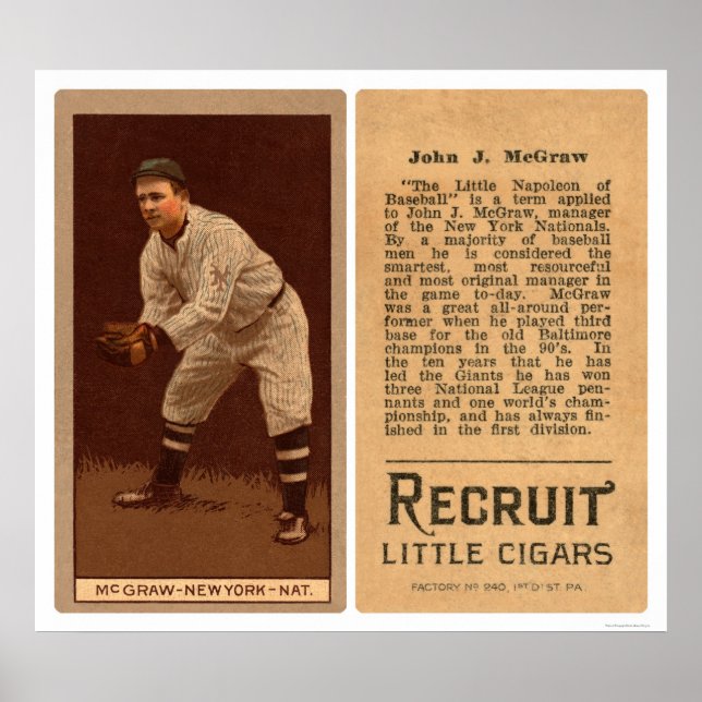 Poster John J McGraw Giants Baseball 1911 (Devant)