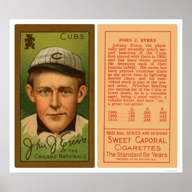 Poster Johnny Evers Cubs Baseball 1911 (Devant)