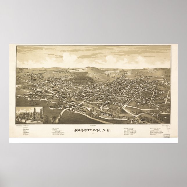 Poster Johnstown New York 1888 Carte panoramique antique (Devant)
