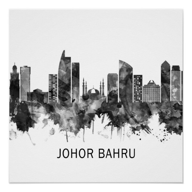 Poster Johor Bahru Malaysia Skyline BW (Devant)