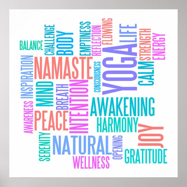 Poster Joie du Yoga Elégant Pastel Coloured Word Cloud (Devant)