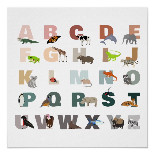 Poster Joli Alphabet ABC Animaux de classe Nursery (Devant)