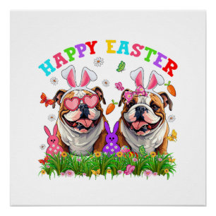 Poster Joli bouledogue anglais Chien & Oreilles de Lapin 