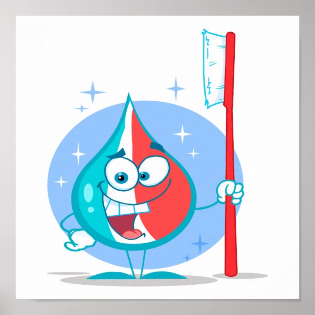 Poster joli caractère pétillant de dentifrice avec brosse (Devant)