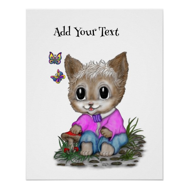 Poster Joli Chat Chaton et Papillon (Devant)