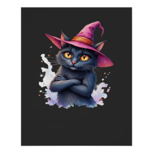 Poster Joli chat noir avec chapeau de sorcière � Magique