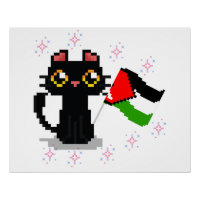 joli chat noir tenant le drapeau de la Palestine