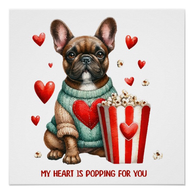 Poster Joli cœur de la Saint-Valentin de Bouledogue Franç (Devant)