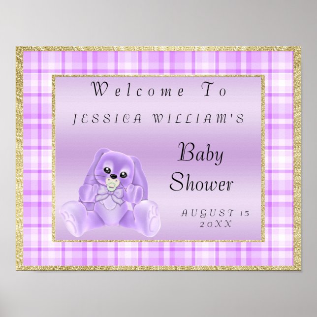 Poster Joli Lapin Lilas "Bienvenue" (Devant)