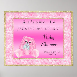 Poster Joli Lapin Rose "Bienvenue"