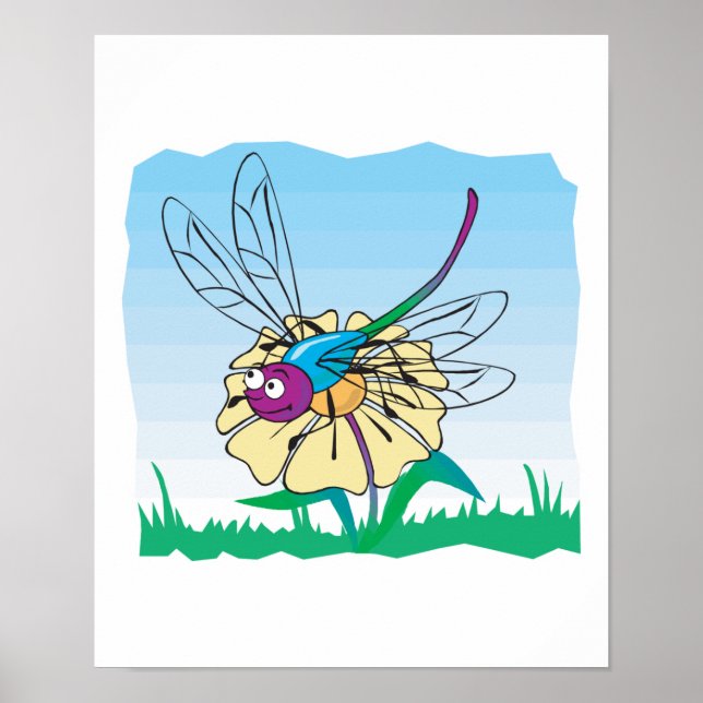 Poster joli libellule heureuse en fleur (Devant)
